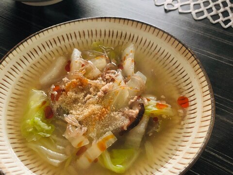 メイン級☆白菜とひき肉、しらたきの中華風スープ